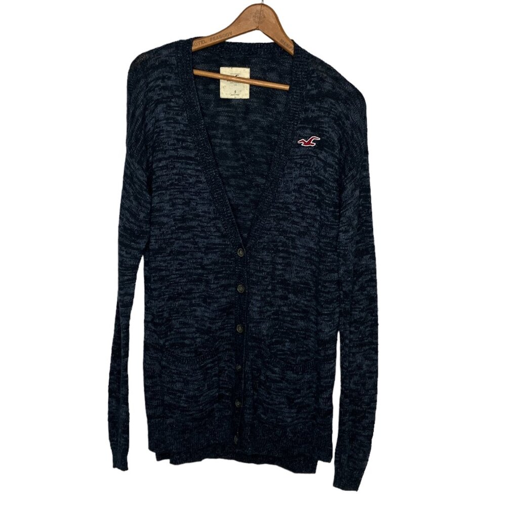 Vintage 00a Y2K Hollister Small S Blue Heather Logo Academia‎ Cardigan Sweater